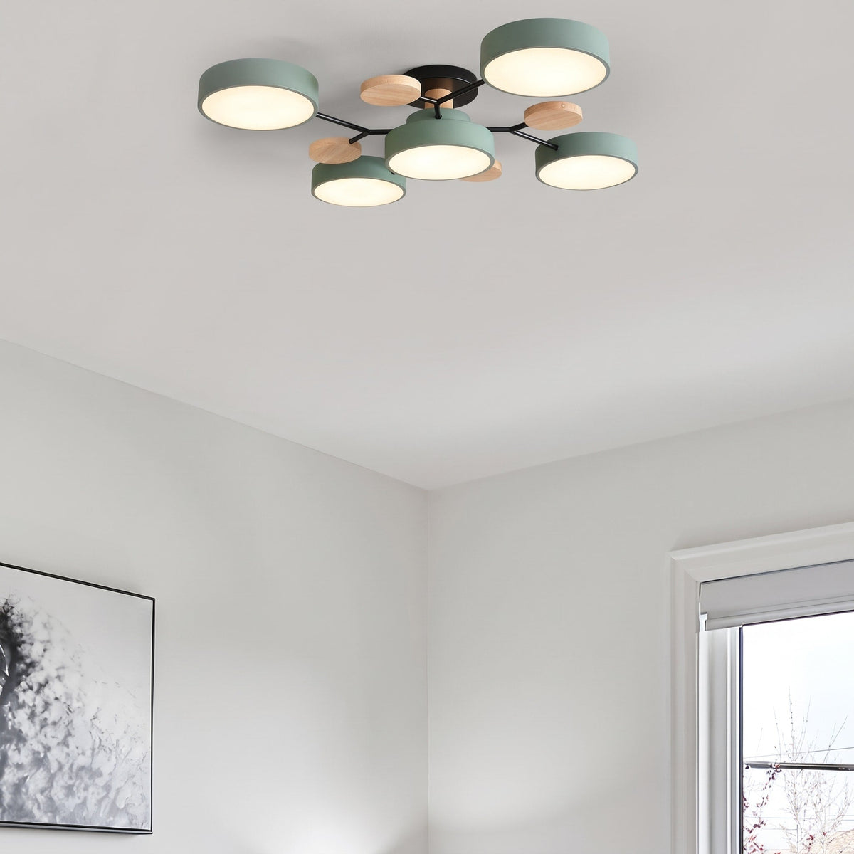 Sputnik Style Semi-Flush Ceiling Light with Wood Accents - Ceiling Light Fixtures - Green - Seravelle Home