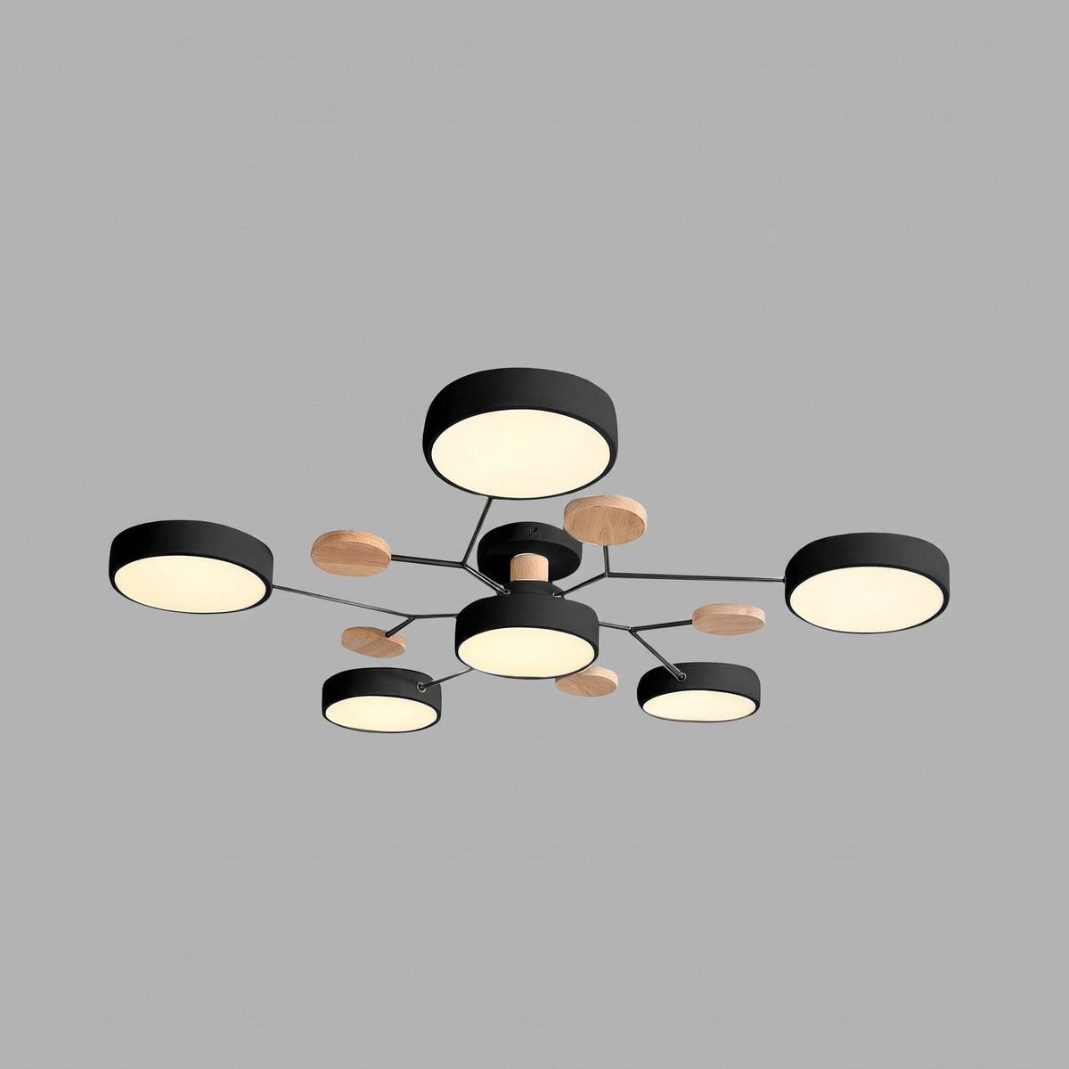 Sputnik Style Semi-Flush Ceiling Light with Wood Accents - Ceiling Light Fixtures - Black - Seravelle Home