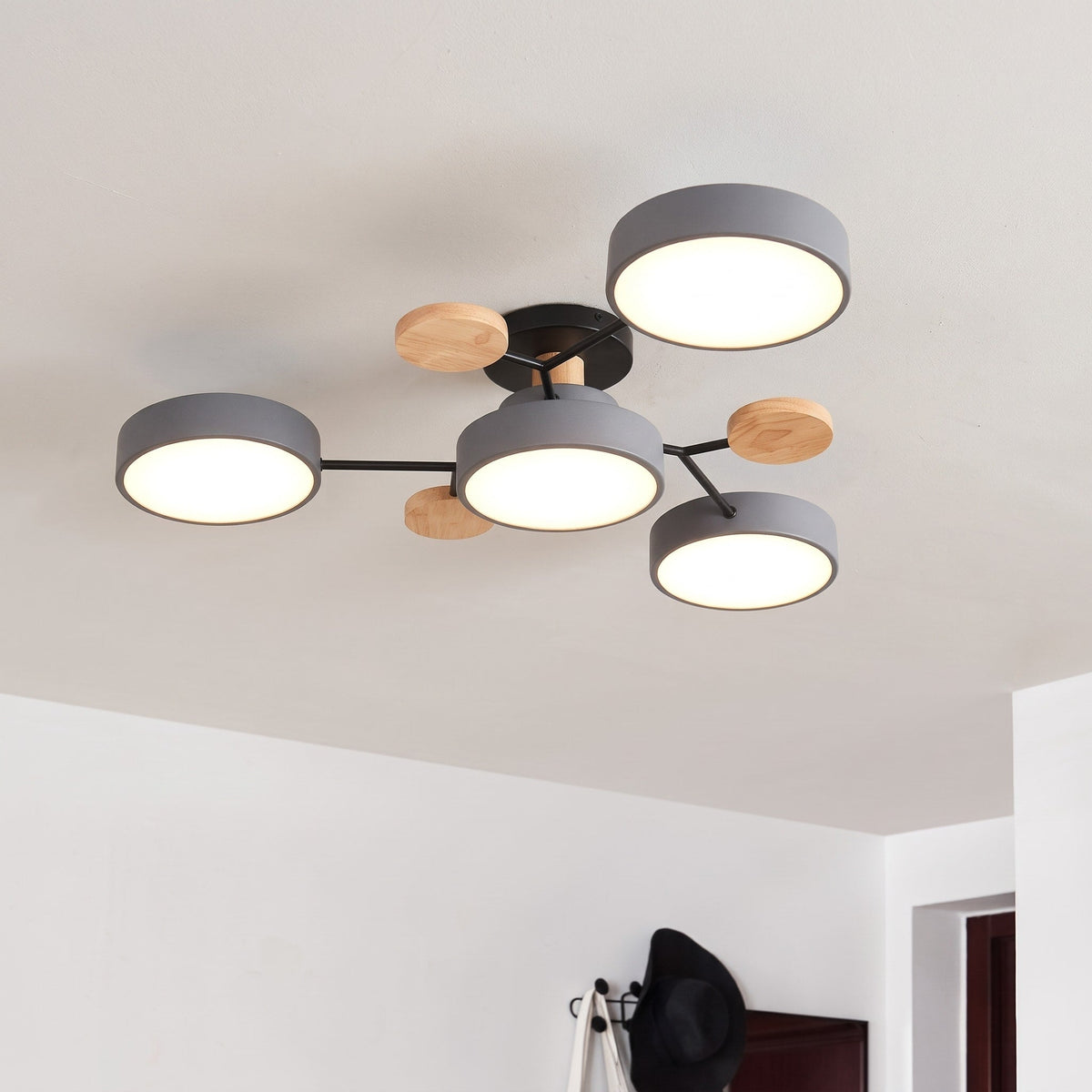 Sputnik Style Semi-Flush Ceiling Light with Wood Accents - Ceiling Light Fixtures - Grey - Seravelle Home