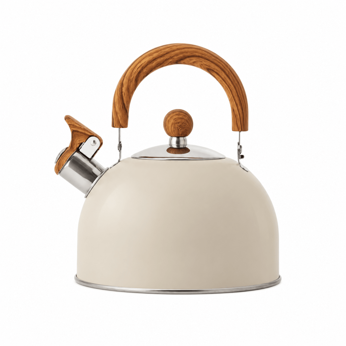 Stainless Steel Whistling Kettle with Wooden Handle - Stovetop Kettles - White - Seravelle Home