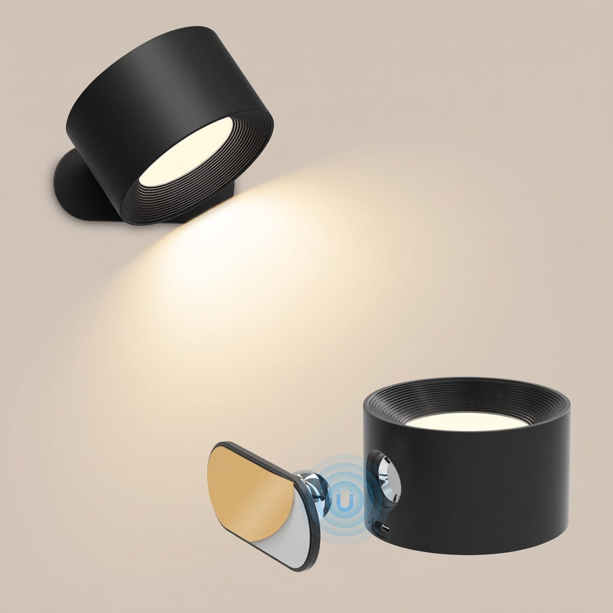 Stick-On Wall Light with Magnetic 360 Degree Rotation - Wall Light Fixtures - Black - Seravelle Home