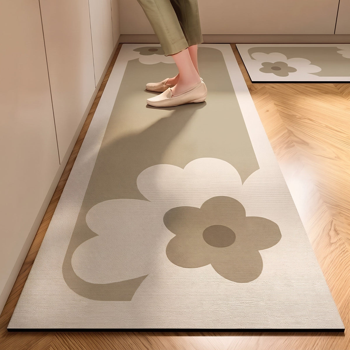 Striped Non-Slip Kitchen Runner Mat with Cushioned Comfort - Rugs - Flower - Seravelle Home