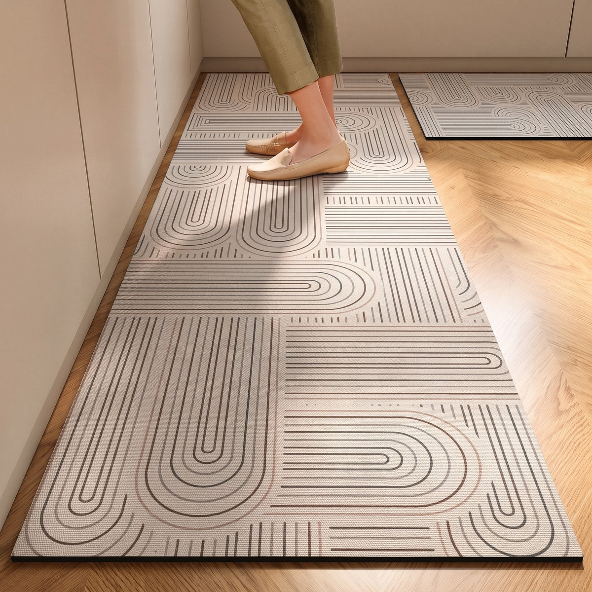 Striped Non-Slip Kitchen Runner Mat with Cushioned Comfort - Rugs - Geometric Arch - Seravelle Home