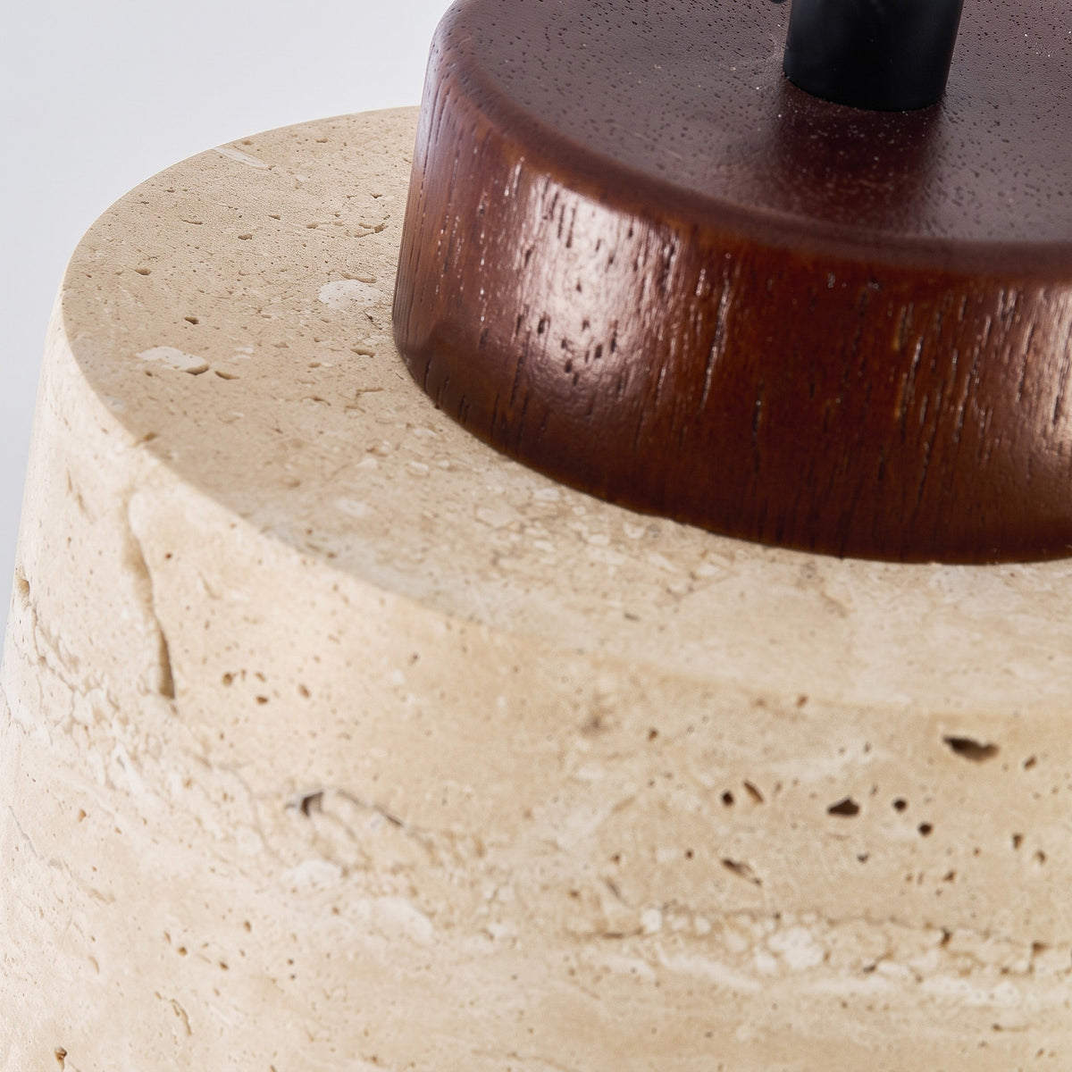 Travertine Pendant Light with Wood Cap Detail - Pendant Light Fixtures - Walnut - Seravelle Home