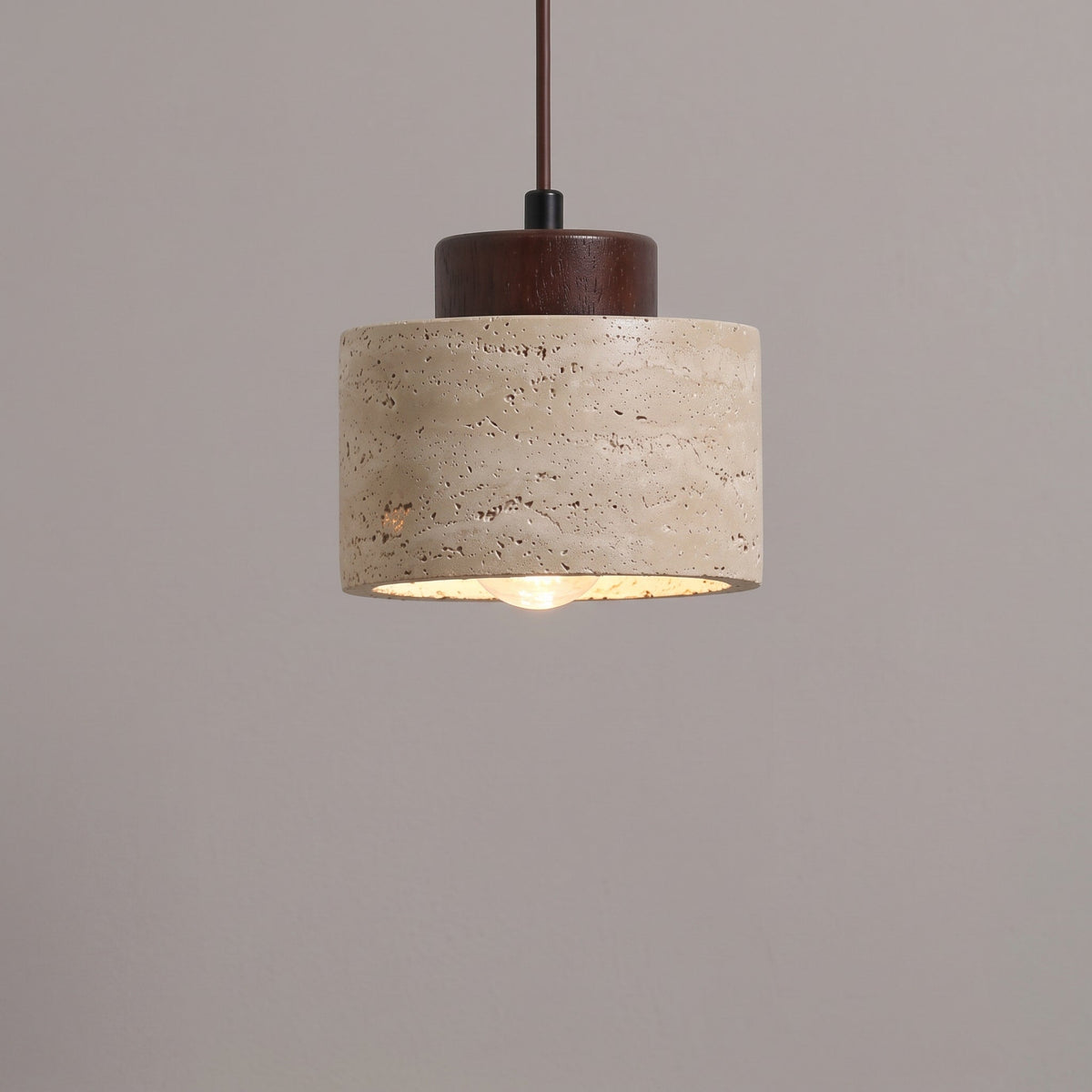 Travertine Pendant Light with Wood Cap Detail - Pendant Light Fixtures - Walnut - Seravelle Home