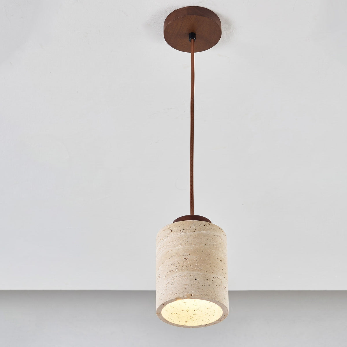 Travertine Pendant Light with Wood Cap Detail - Pendant Light Fixtures - Walnut - Seravelle Home