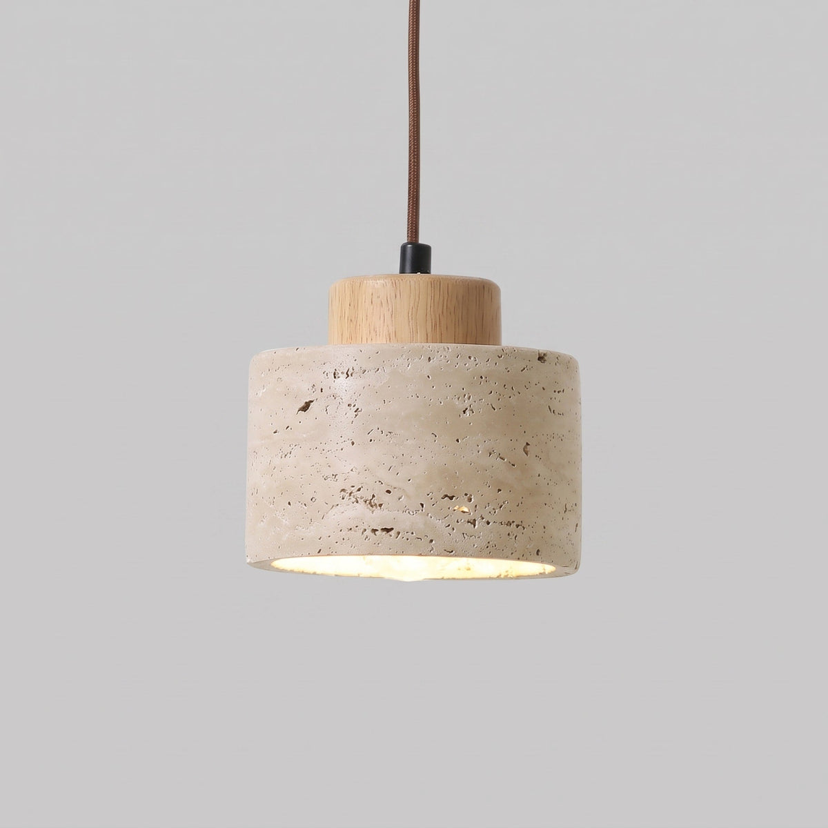Travertine Pendant Light with Wood Cap Detail - Pendant Light Fixtures - Oak - Seravelle Home