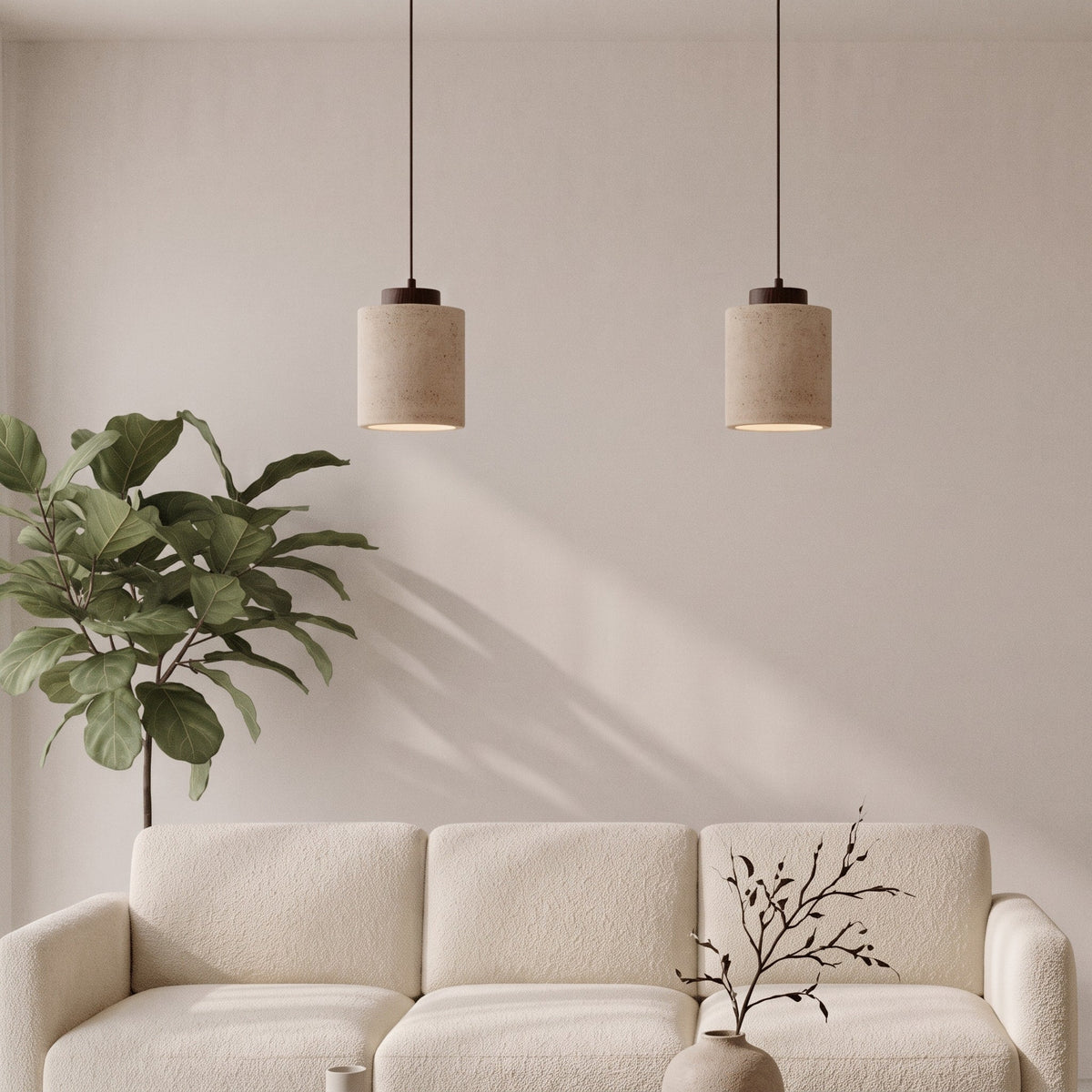 Travertine Pendant Light with Wood Cap Detail - Pendant Light Fixtures - Walnut - Seravelle Home