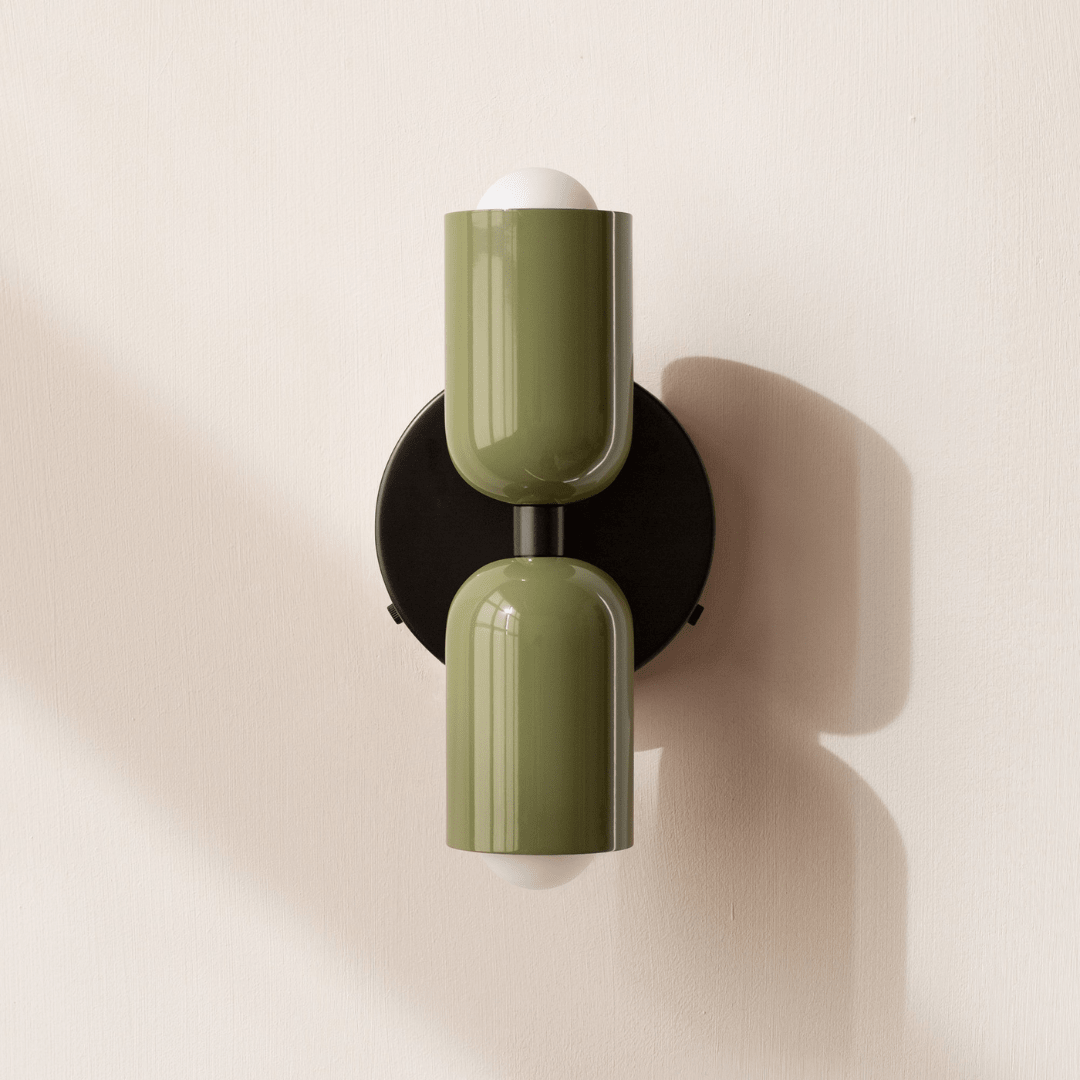 Two-Light Cylinder Wall Sconce for Modern Interiors - Wall Light Fixtures - Black-Green - Seravelle Home