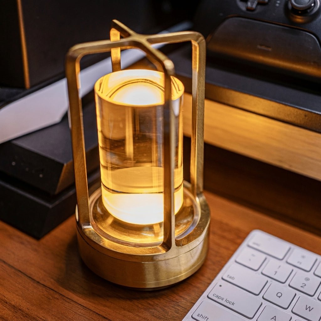 Vintage Portable Candlelight Lantern Table Lamp - Table Lamp - Gold - Seravelle Home