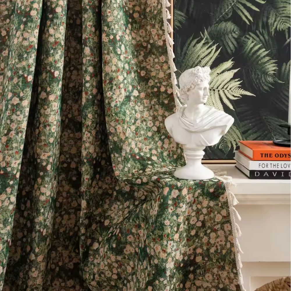 Vintage - Style Floral Curtain for a Classic Room Atmosphere - Curtain - Blossom Green - Seravelle Home