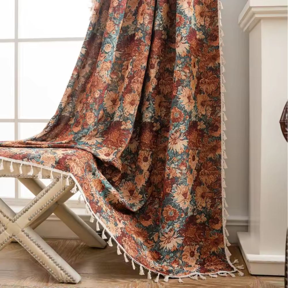 Vintage - Style Floral Curtain for a Classic Room Atmosphere - Curtain - Autumn Flowers - Seravelle Home