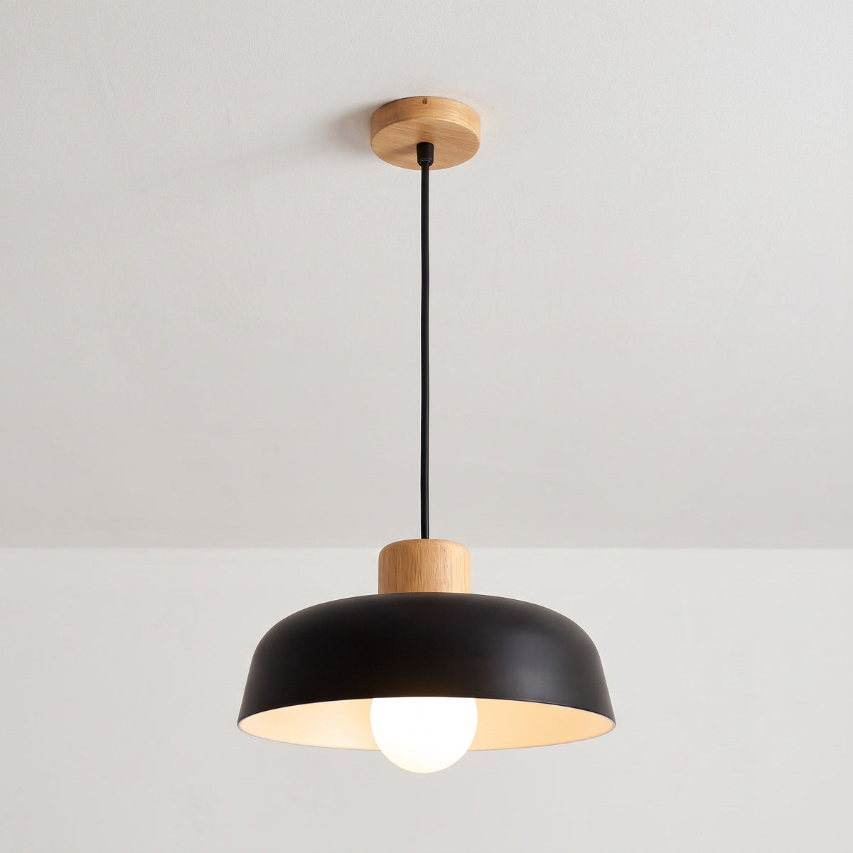Wood and Metal Dome Pendant Light - Pendant Light Fixtures - Black - Seravelle Home