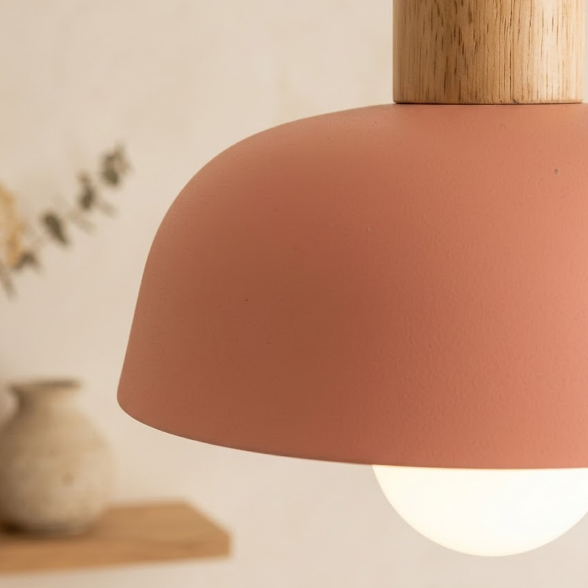 Wood and Metal Dome Pendant Light - Pendant Light Fixtures - Pink - Seravelle Home