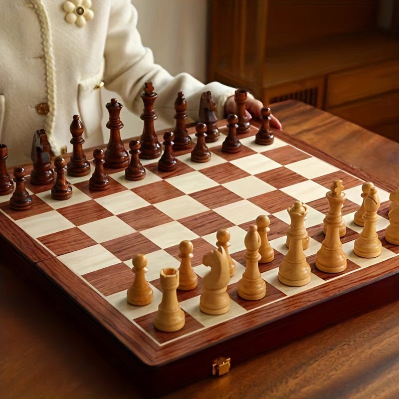 Wooden Chess Set Handmade with Storage Box - Chessboard - Seravelle Home