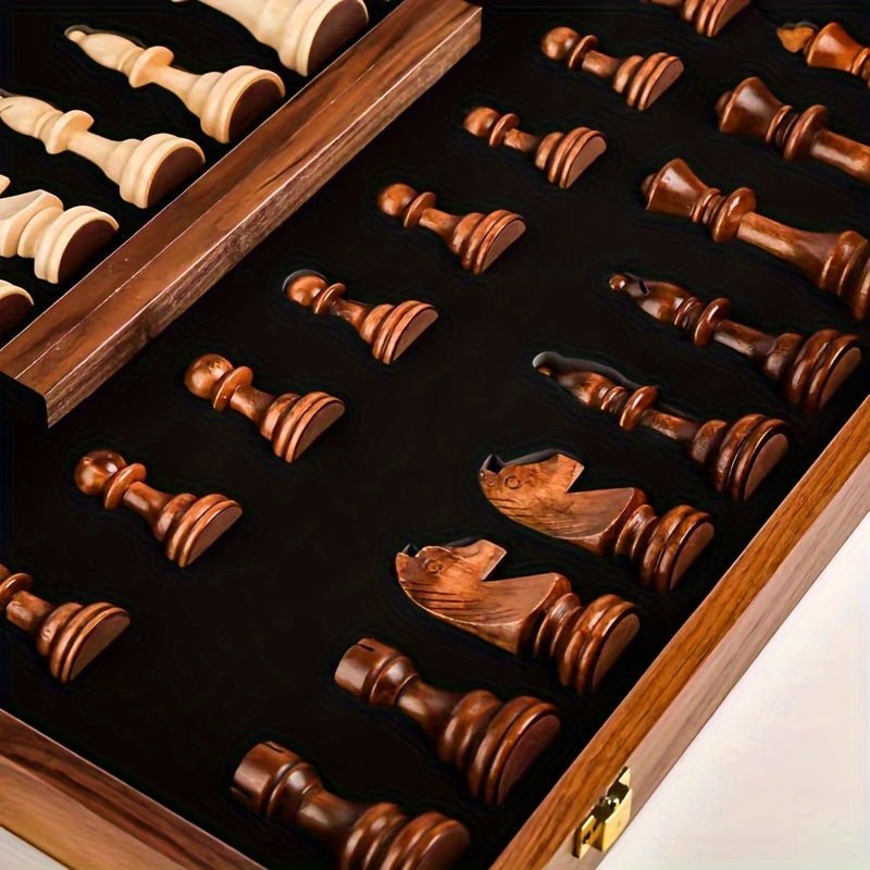 Wooden Chess Set Handmade with Storage Box - Chessboard - Seravelle Home