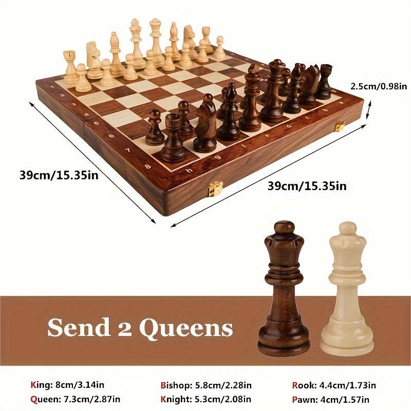 Wooden Chess Set Handmade with Storage Box - Chessboard - Seravelle Home