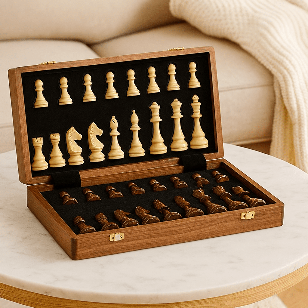 Wooden Chess Set Handmade with Storage Box - Chessboard - Seravelle Home