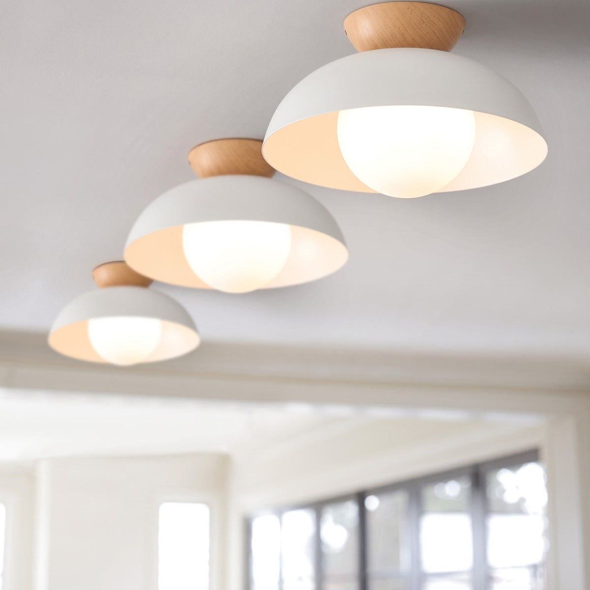 Wooden Dome Semi-Flush Ceiling Light - Ceiling Light Fixtures - White - Seravelle Home