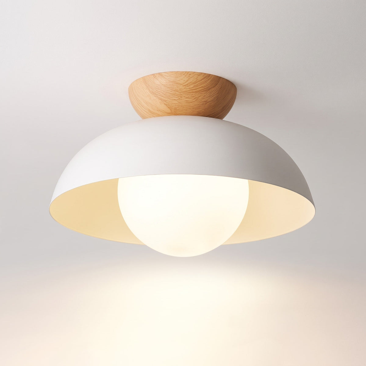 Wooden Dome Semi-Flush Ceiling Light - Ceiling Light Fixtures - White - Seravelle Home