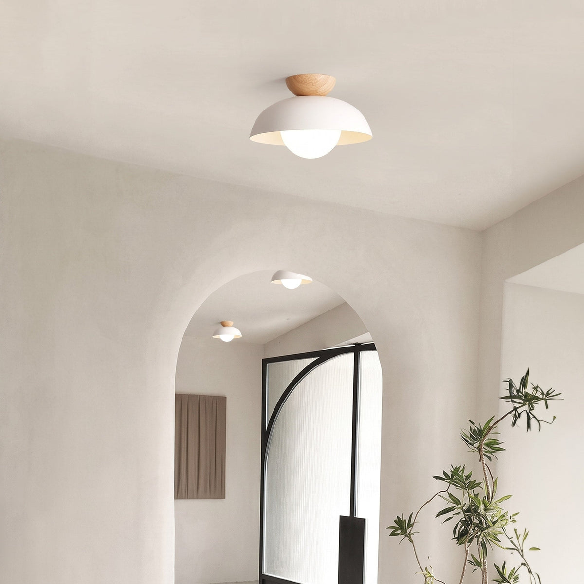 Wooden Dome Semi-Flush Ceiling Light - Ceiling Light Fixtures - White - Seravelle Home