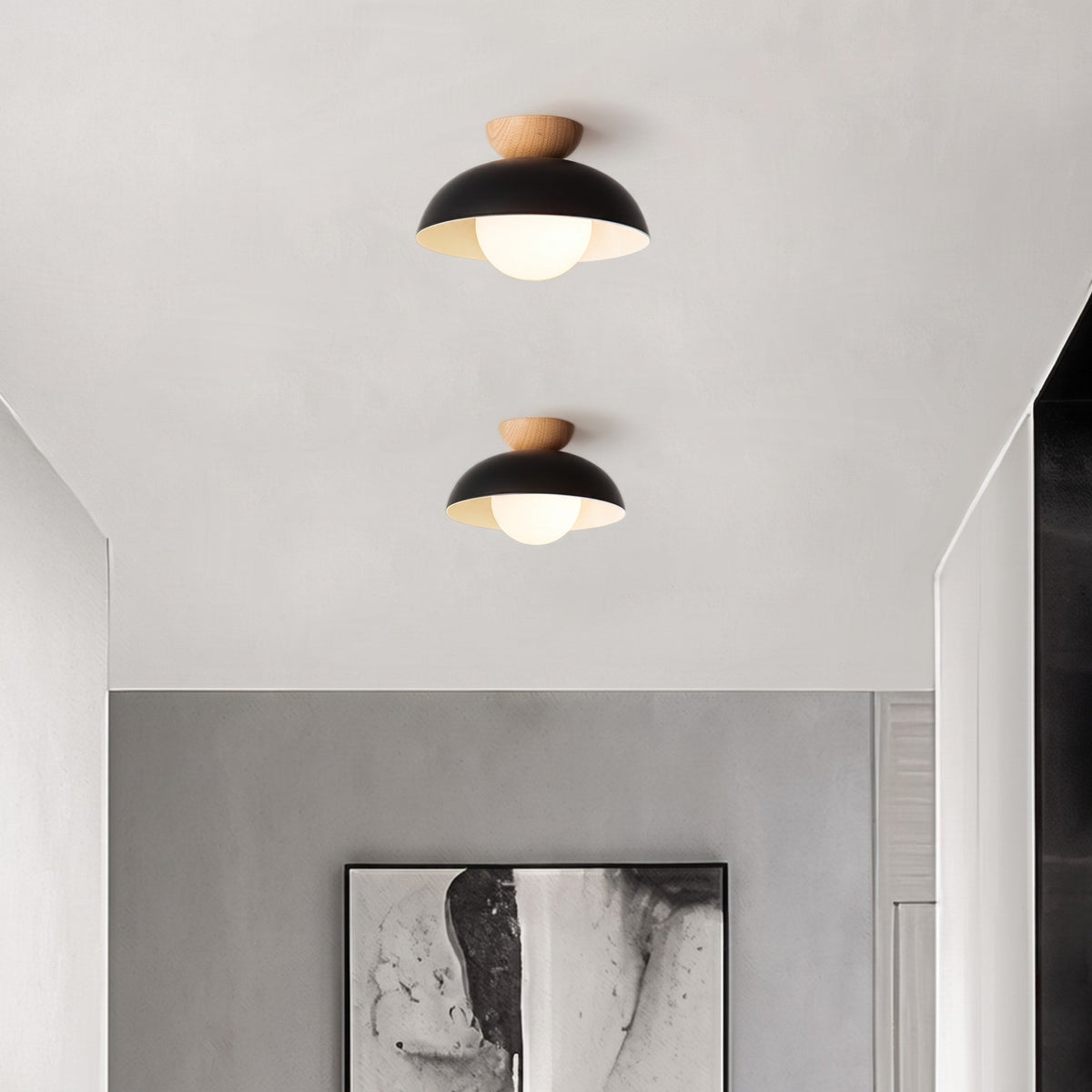 Wooden Dome Semi-Flush Ceiling Light - Ceiling Light Fixtures - Black - Seravelle Home