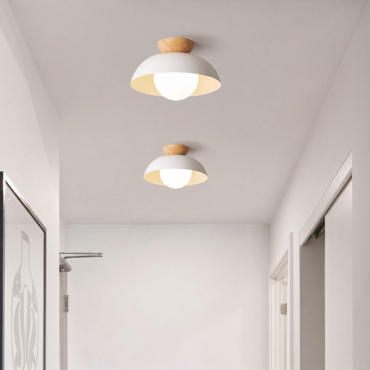 Wooden Dome Semi-Flush Ceiling Light - Ceiling Light Fixtures - White - Seravelle Home