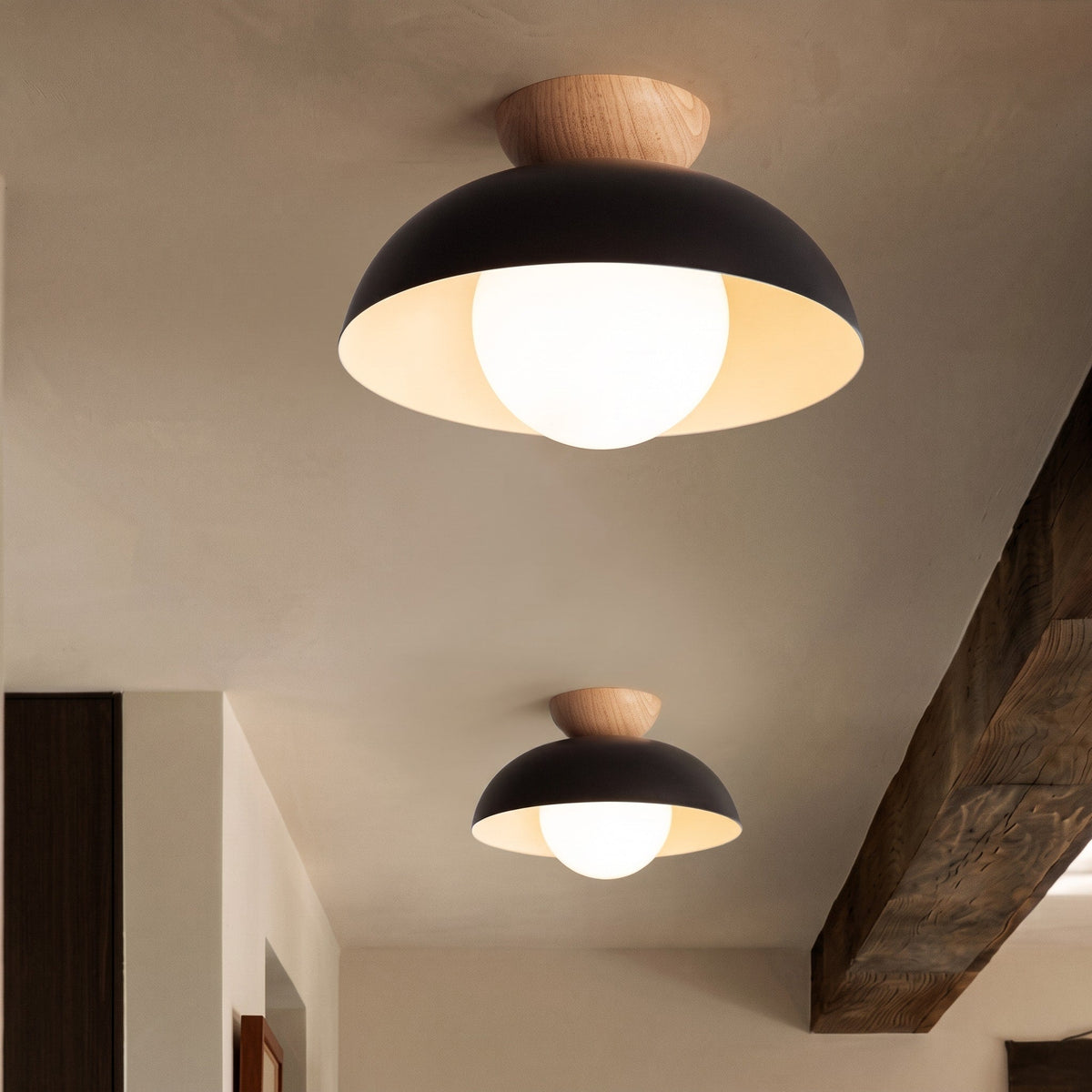 Wooden Dome Semi-Flush Ceiling Light - Ceiling Light Fixtures - Black - Seravelle Home