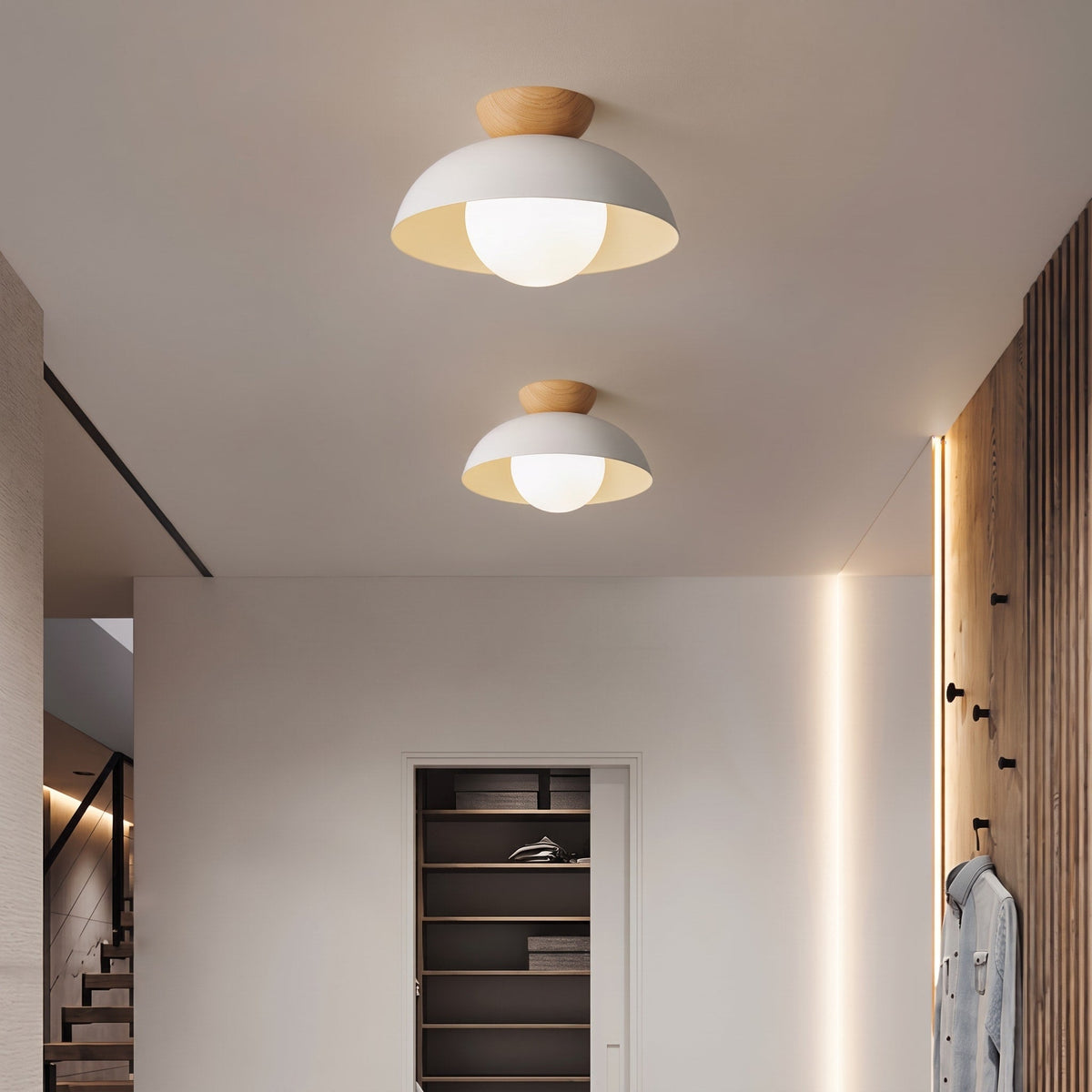 Wooden Dome Semi-Flush Ceiling Light - Ceiling Light Fixtures - White - Seravelle Home