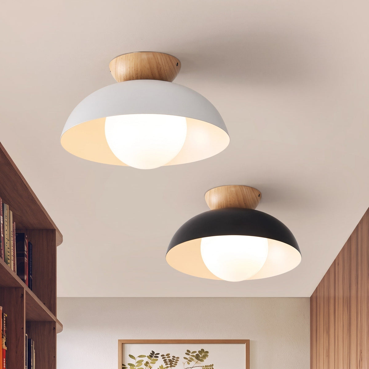 Wooden Dome Semi-Flush Ceiling Light - Ceiling Light Fixtures - White - Seravelle Home