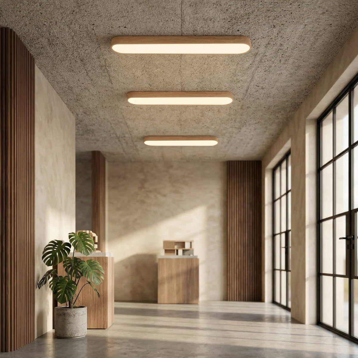 Wooden Linear LED Ceiling Light Flush Mount - Ceiling Light Fixtures - Light Brown - Seravelle Home