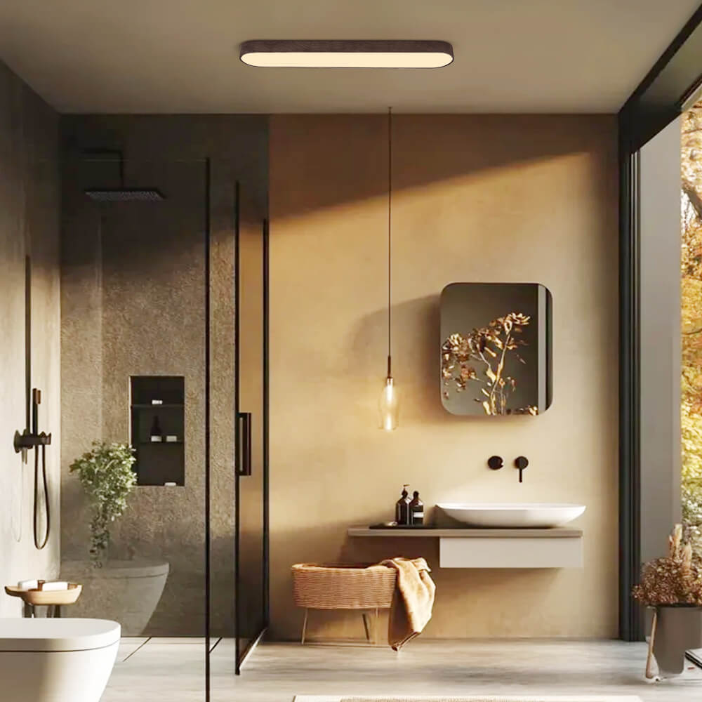 Wooden Linear LED Ceiling Light Flush Mount - Ceiling Light Fixtures - Light Brown - Seravelle Home
