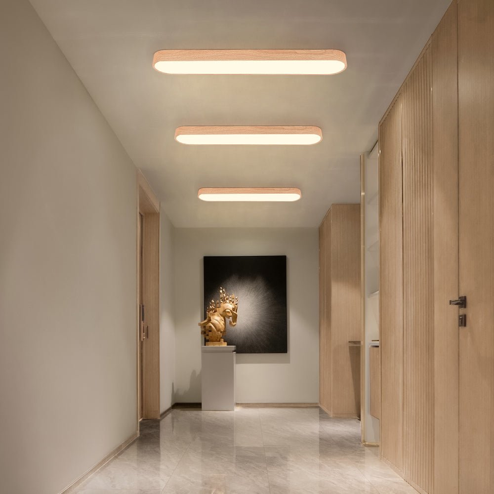 Wooden Linear LED Ceiling Light Flush Mount - Ceiling Light Fixtures - Light Brown - Seravelle Home