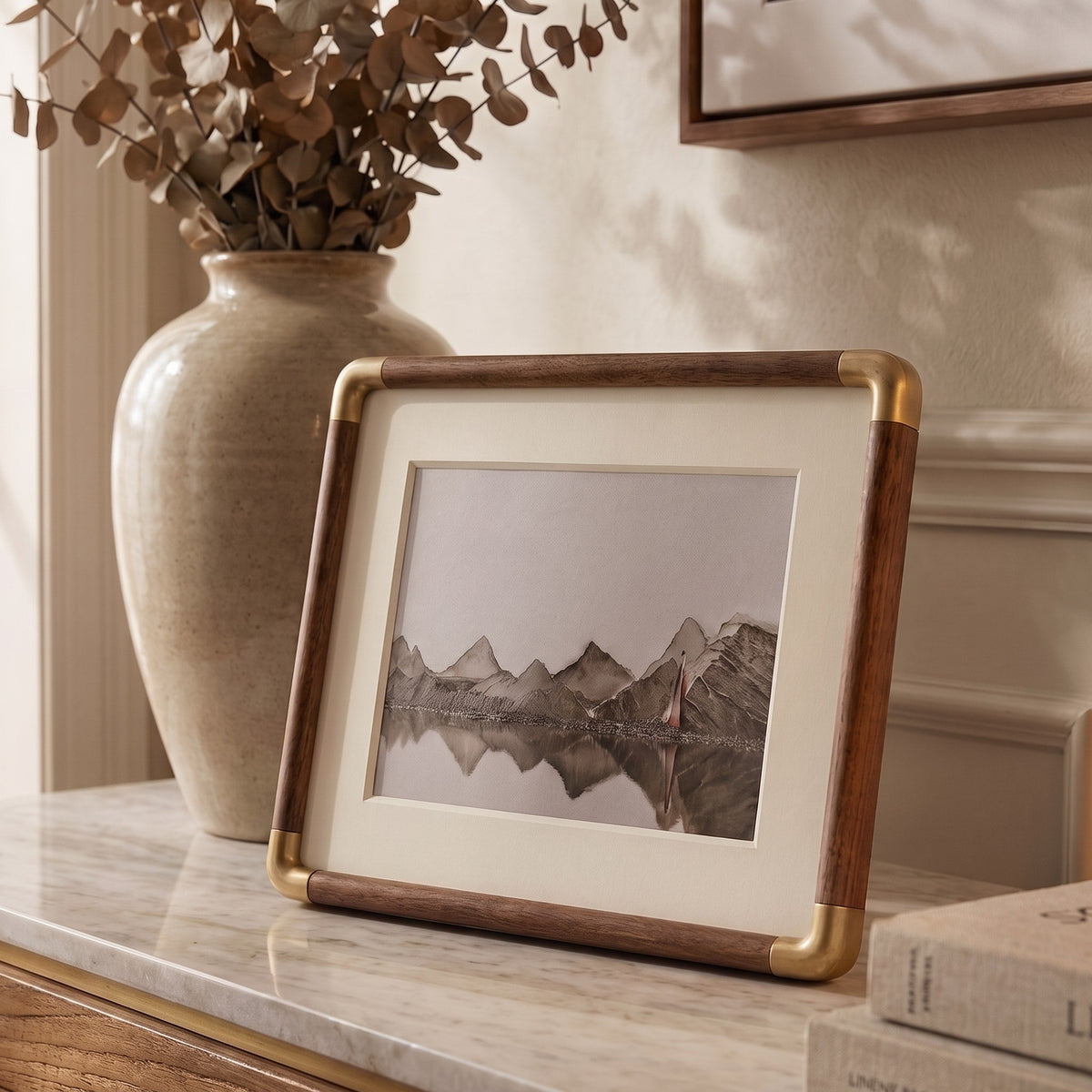 Wooden Picture Frame with Gold Corner Accents - Picture Frames - Black Walnut - Seravelle Home