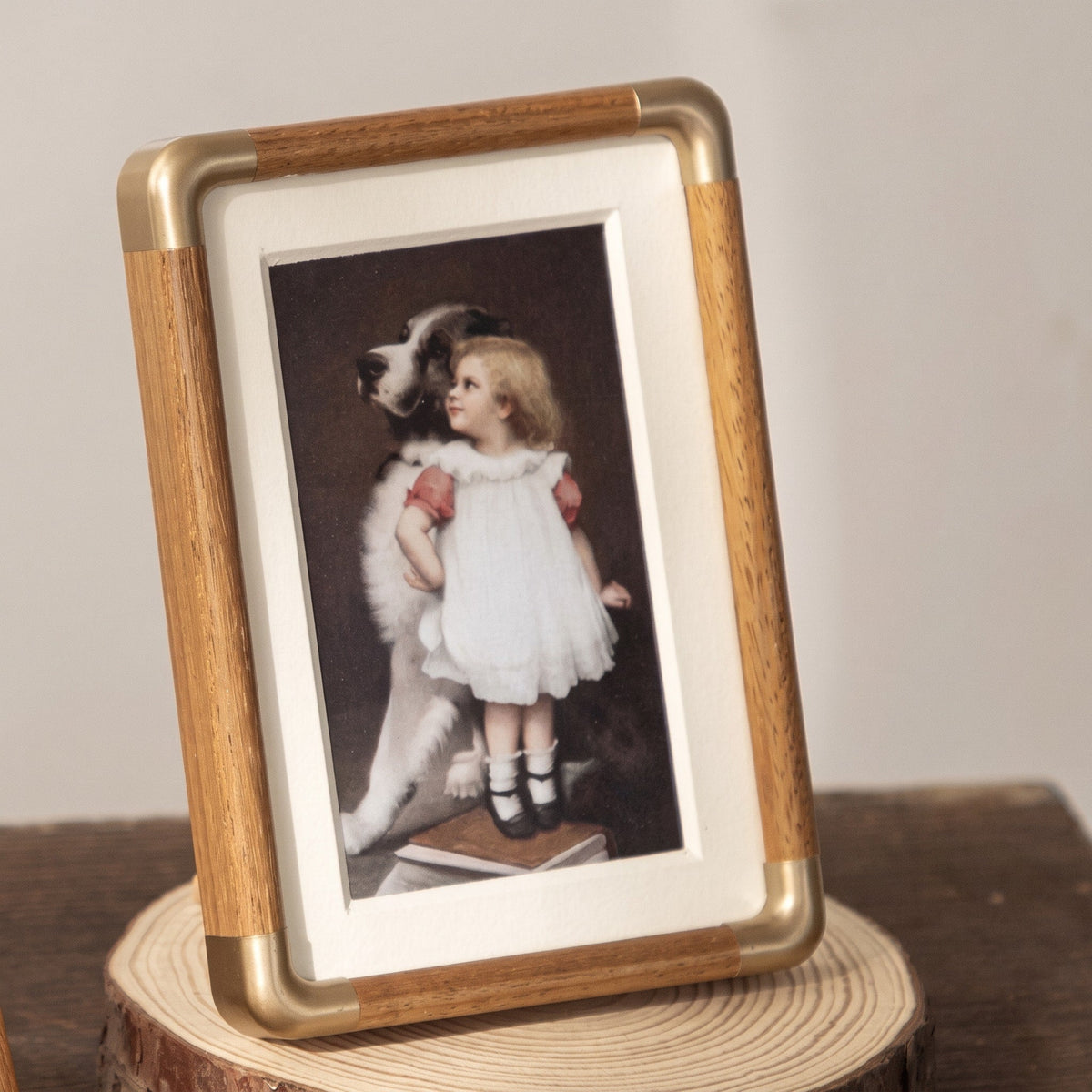 Wooden Picture Frame with Gold Corner Accents - Picture Frames - Teak - Seravelle Home