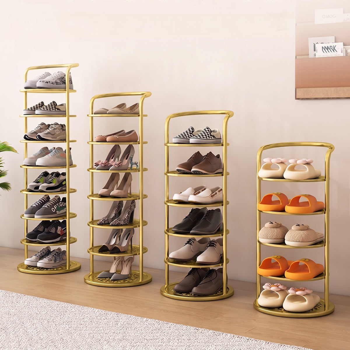 Vertical Round Open Shelf Shoe Rack Entryway Storage