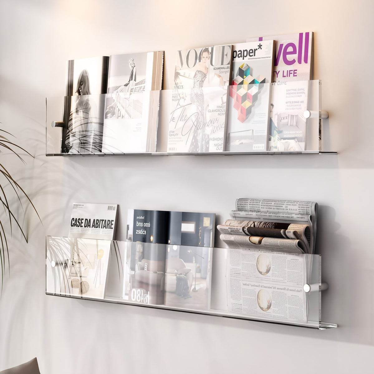 Acrylic Wall Mounted Magazine Rack Floating Display Shelf
