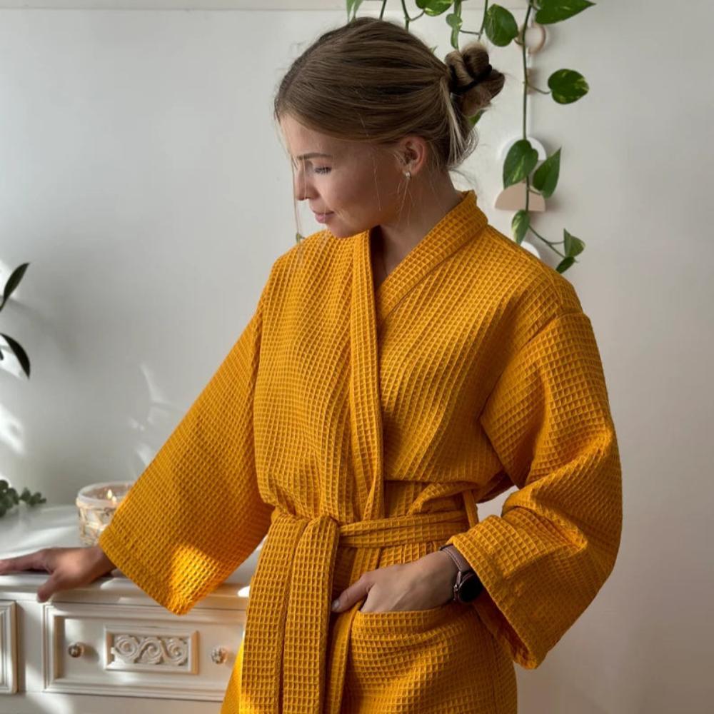 Waffle Bathrobe with V-Neck for Relaxing Hours