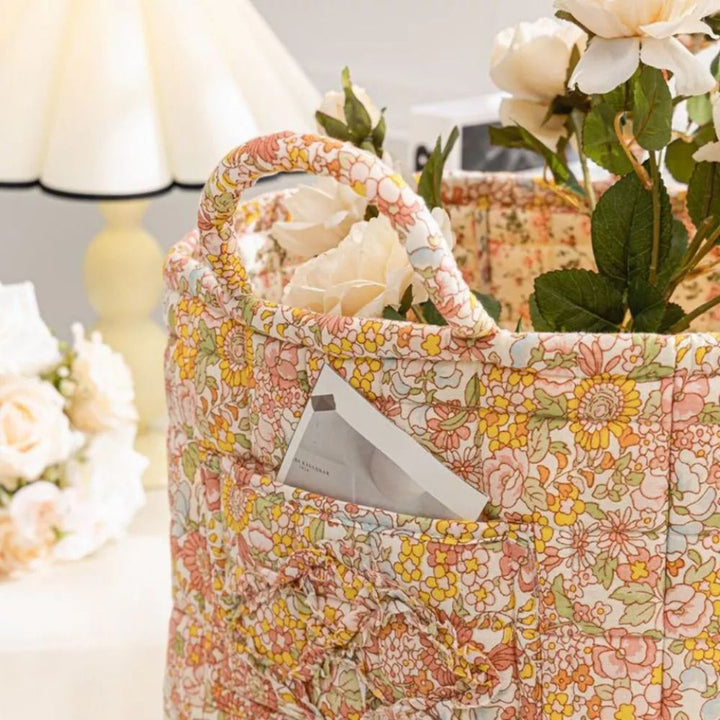Storage Basket with Floral Pattern and Practical Carrying Handles