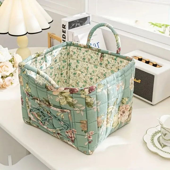Storage Basket with Floral Pattern and Practical Carrying Handles