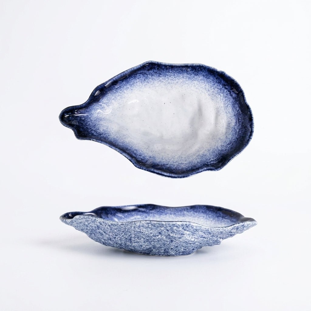 2-Pieces Reactive Glaze Shell Shaped Dessert Plate - Dessert Plate - Navy - Seravelle Home