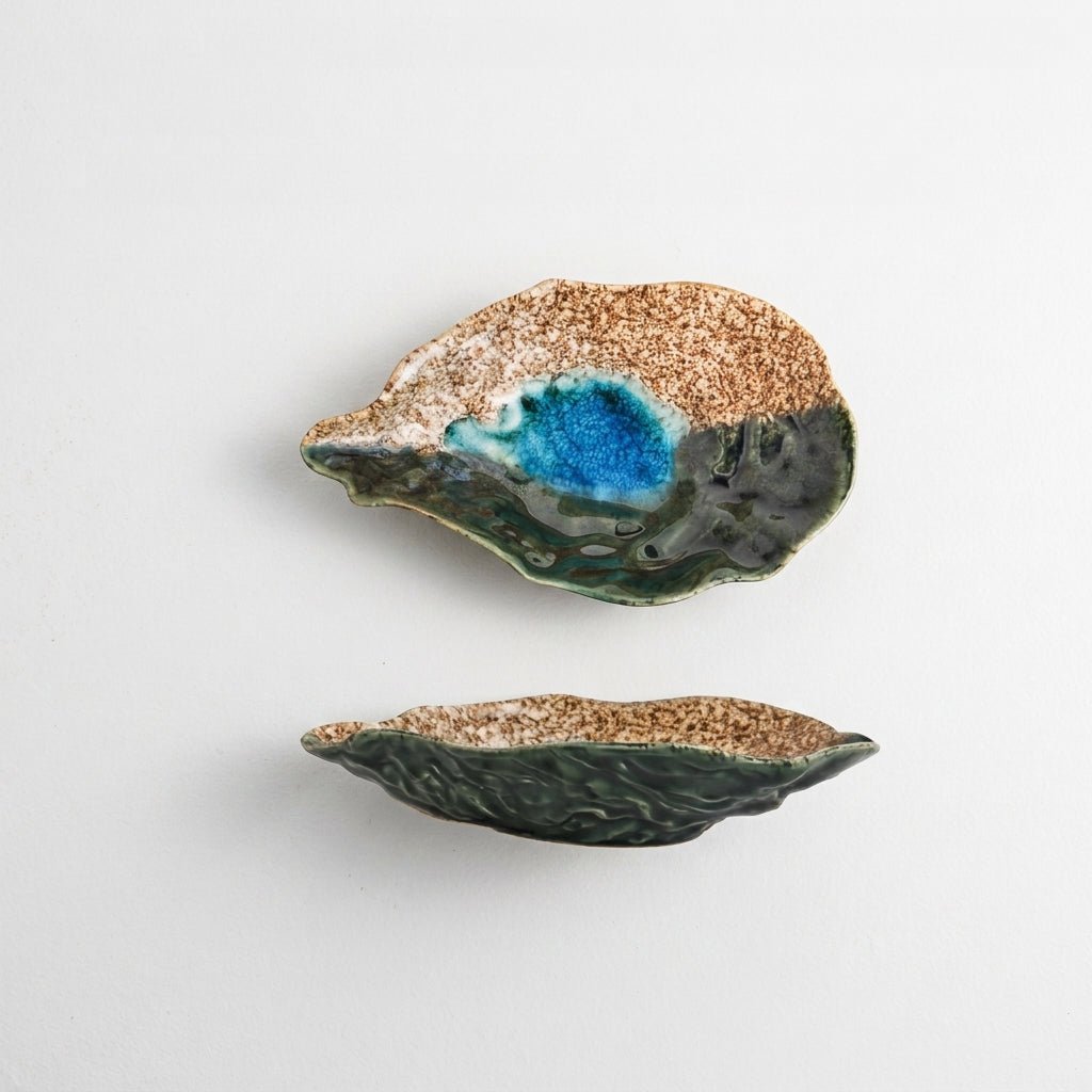 2-Pieces Reactive Glaze Shell Shaped Dessert Plate - Dessert Plate - Turquoise - Seravelle Home