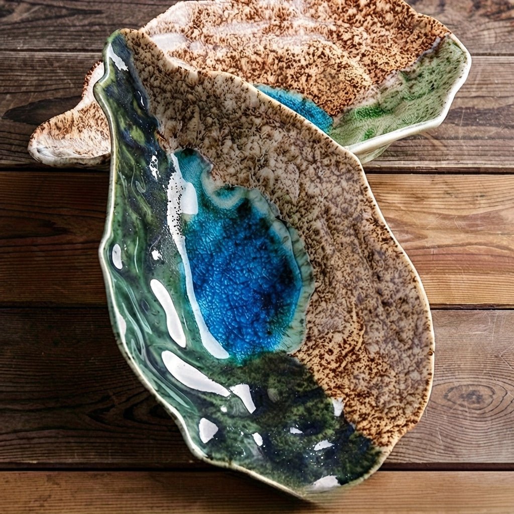 2-Pieces Reactive Glaze Shell Shaped Dessert Plate - Dessert Plate - Blue - Seravelle Home