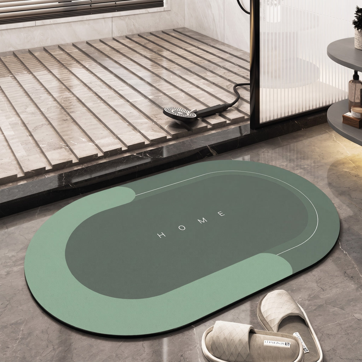 Oval Quick-Dry Bath Mat for Bathroom and Kitchen Entryways