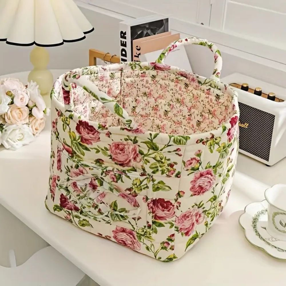 Storage Basket with Floral Pattern and Practical Carrying Handles