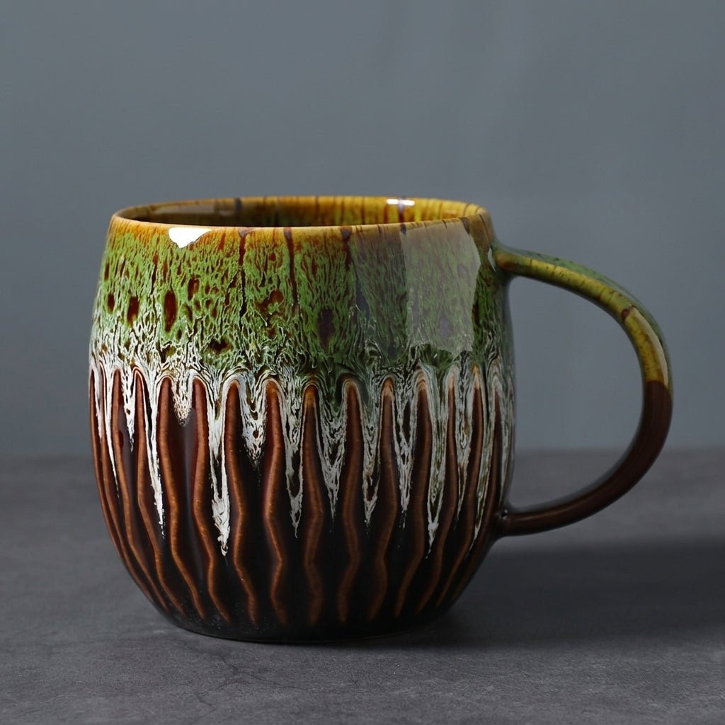 2pcs Vintage Ceramic Coffee Mug with Reactive Drip Glaze - Mugs - Green - Seravelle Home