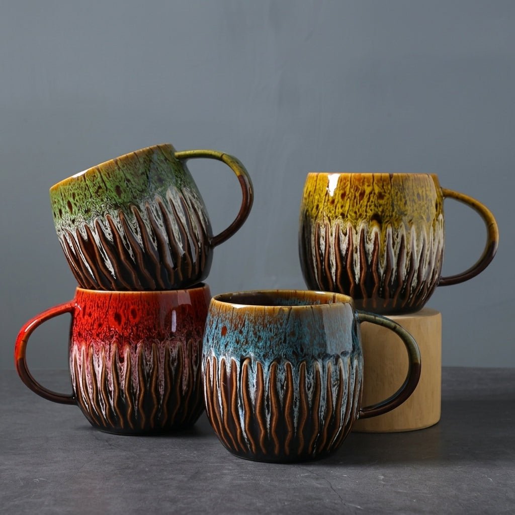 2pcs Vintage Ceramic Coffee Mug with Reactive Drip Glaze - Mugs - Blue - Seravelle Home