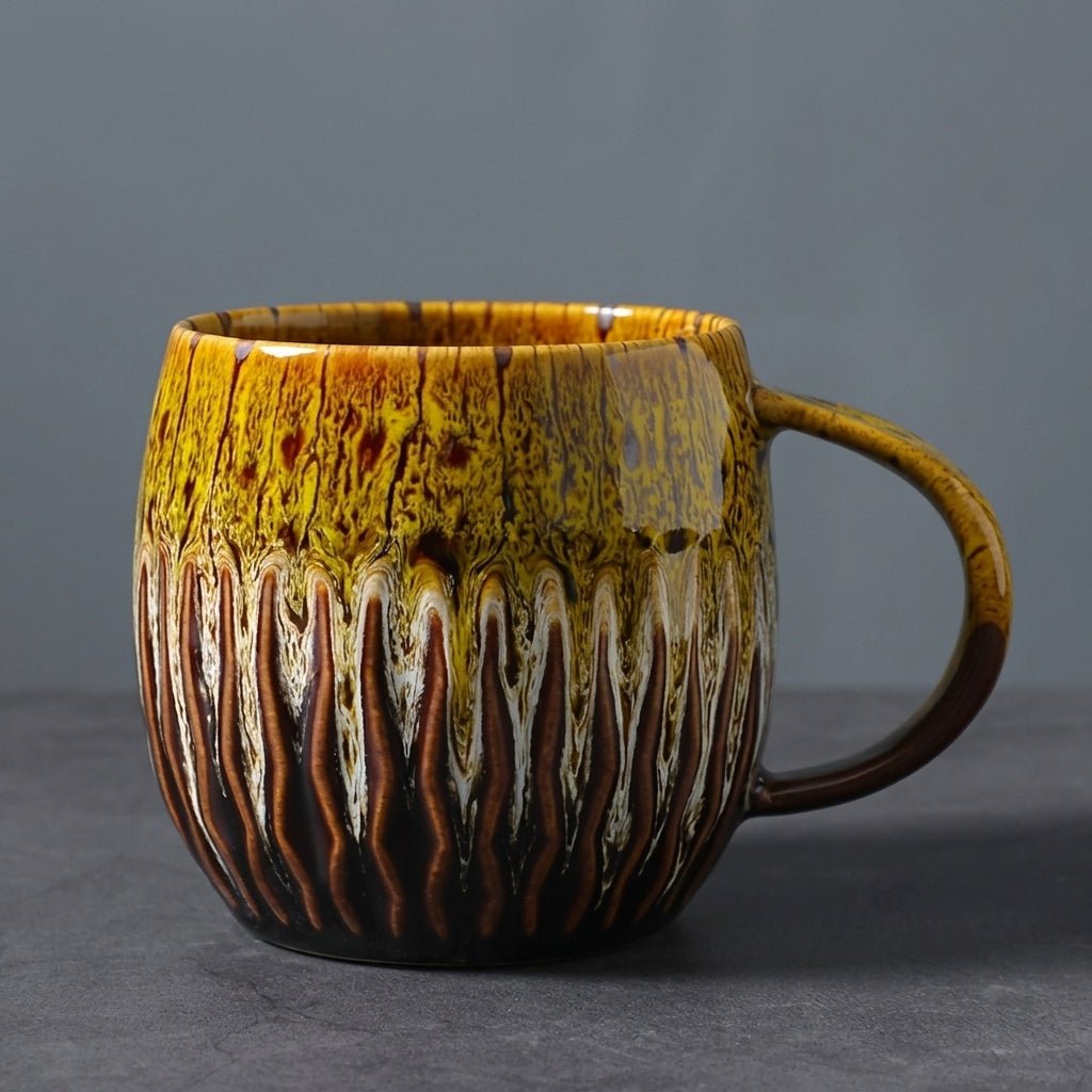 2pcs Vintage Ceramic Coffee Mug with Reactive Drip Glaze - Mugs - Yellow - Seravelle Home