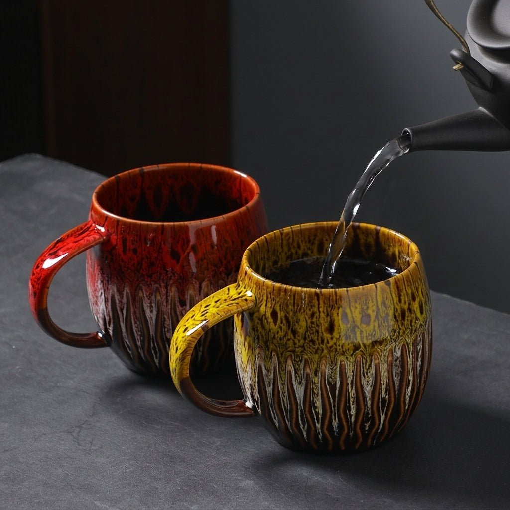 2pcs Vintage Ceramic Coffee Mug with Reactive Drip Glaze - Mugs - Blue - Seravelle Home
