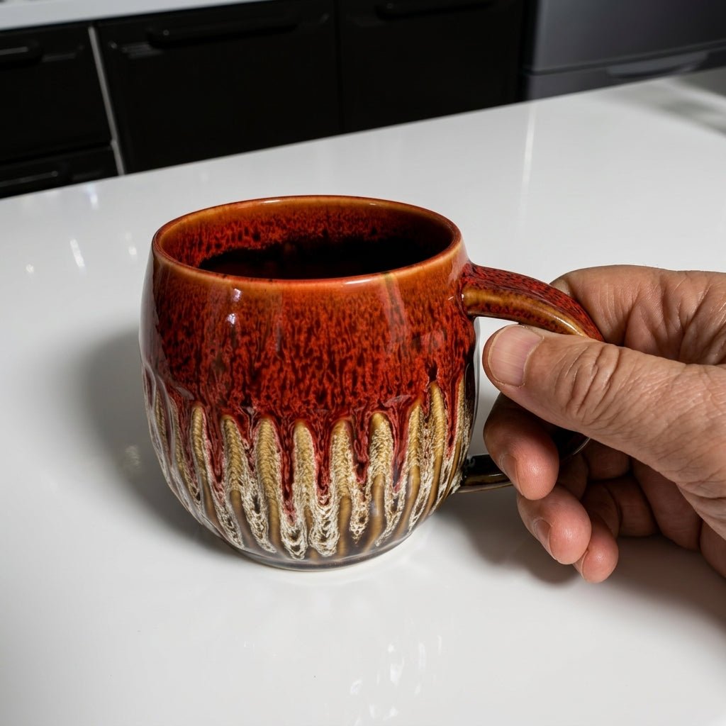 2pcs Vintage Ceramic Coffee Mug with Reactive Drip Glaze - Mugs - Red - Seravelle Home